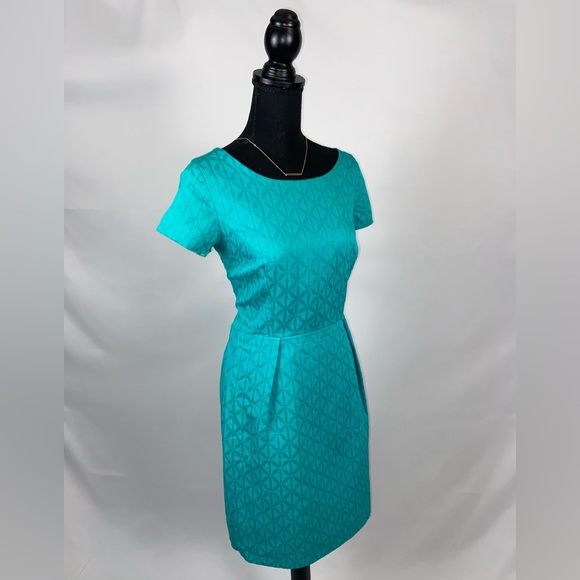 Turquoise Blue Dress 100% Cotton Short Sleeve Size 12 - Picture 2 of 8